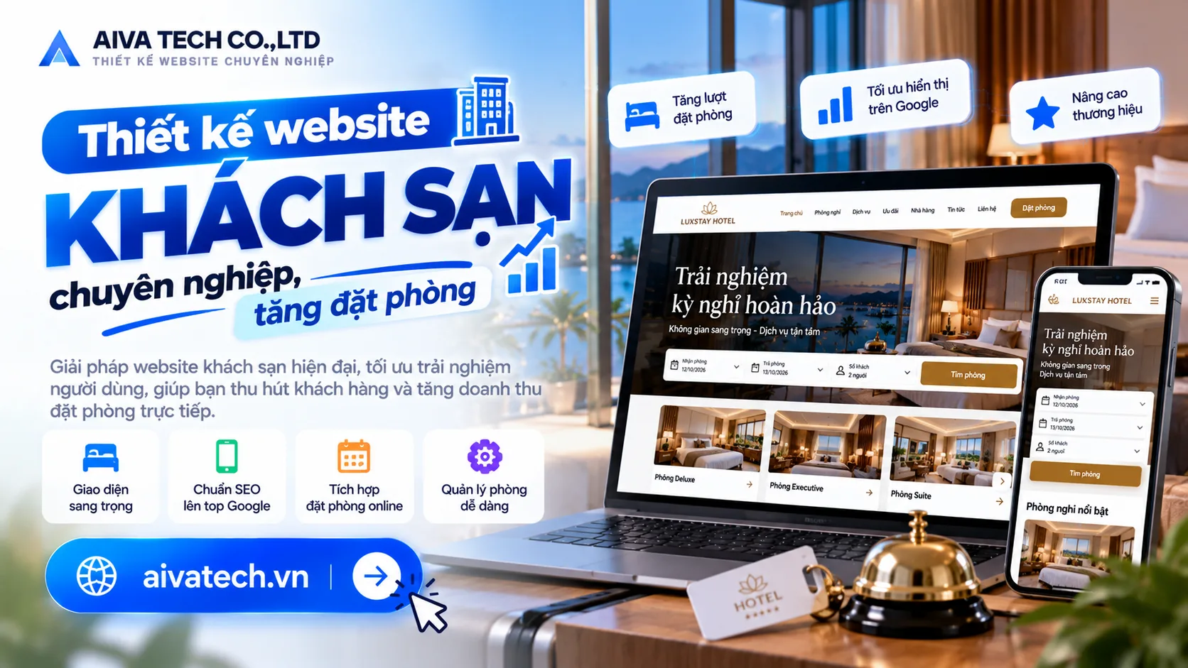 Thiết kế website khách sạn chuyên nghiệp, tăng đặt phòng