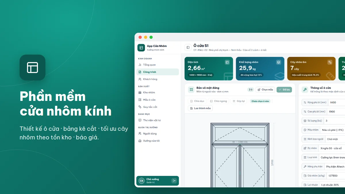 Phần mềm cửa nhôm kính